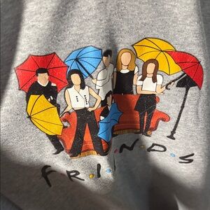 Grey 'Friends' Graphic Sweatshirt with Colorful Umbrellas